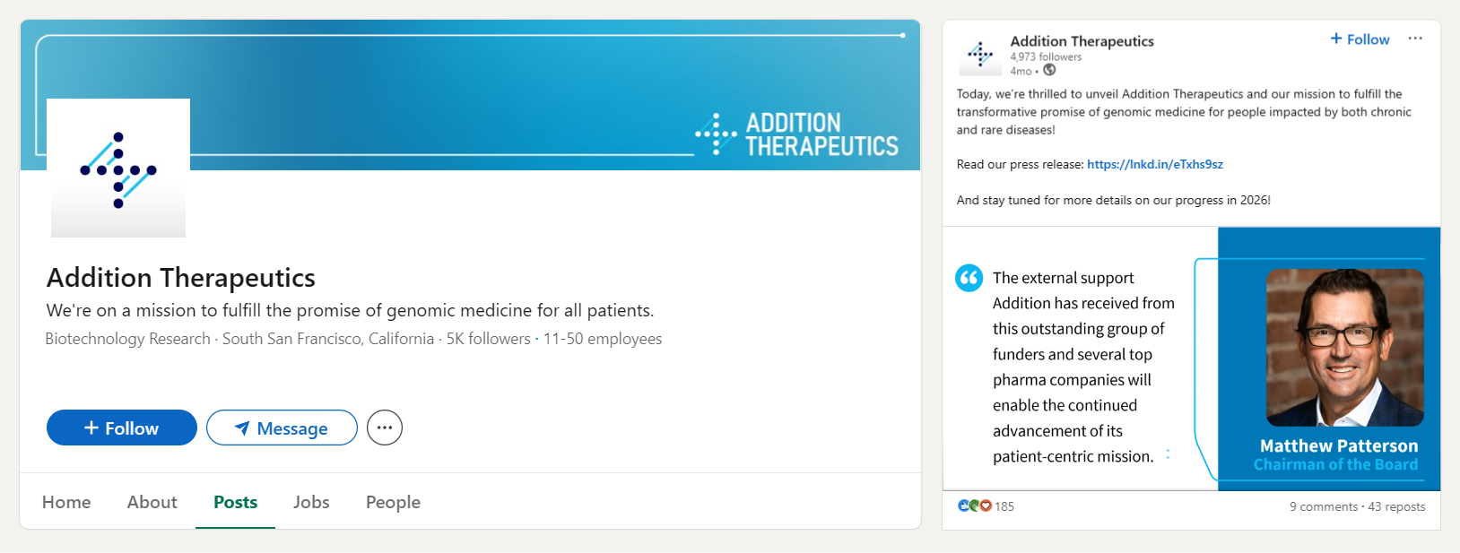 Addition Therapeutics LinkedIn banner design